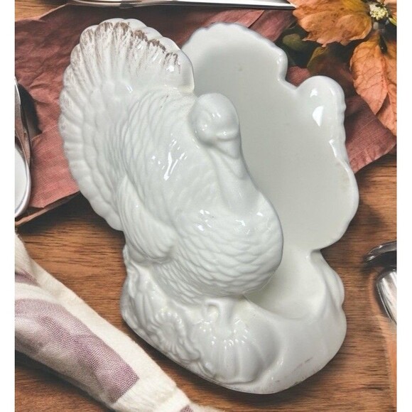 Turkey Shaped Napkin Holder Sandra Lee Ivory Rustic Thanksgiving Vintage Kmart - Picture 1 of 10